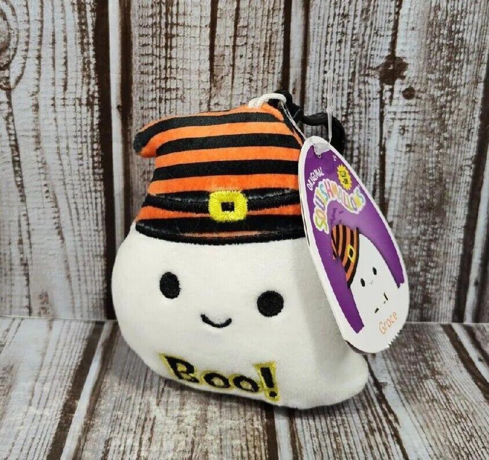 Squishmallows Grace Ghost Halloween Clip 3.5” Stuffed Plush Toy Kellytoy NEW